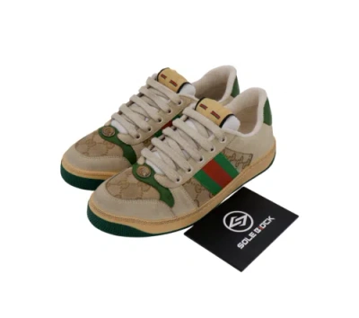 Pre-owned Gucci Screener Collection Gg Enamel Aged Women's Size Casual Board Shoes Green