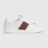 Gucci Leather Sneakers With Lateral Web Band In White