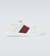 Gucci Screener Debossed Leather Sneakers In White