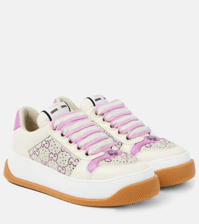 Gucci Screener Embellished Leather Trainers In Multicoloured