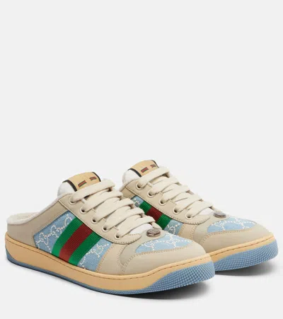 Gucci Screener Faux Pearl-embellished Mules In Blue