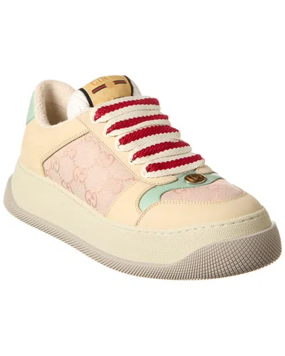 Gucci Screener Gg Leather-trimmed Canvas Sneakers In Pink