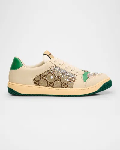 GUCCI SCREENER GG CANVAS CRYSTAL LEATHER SNEAKERS