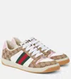 Gucci Screener Trainer In Gg Fabric And Pink Leather In Multicoloured