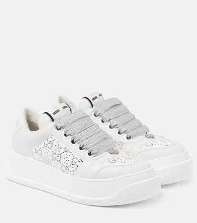 Gucci Screener Gg Embellished Leather Sneakers In White
