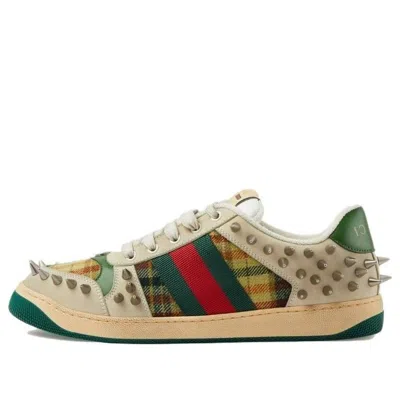 Gucci Screener Gg Leather Sneakers 'beige Metallic Silver Green'