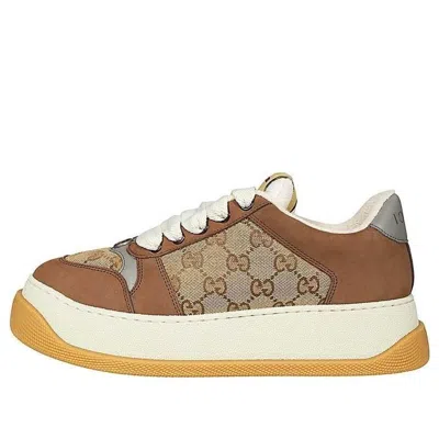 Gucci Screener Gg Leather Sneakers 'brown Beige White'