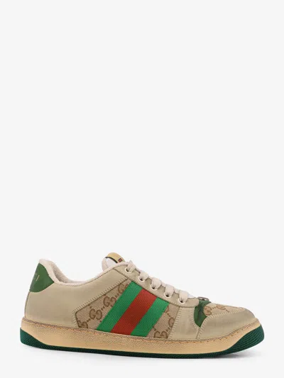 Gucci Screener Gg Low-top Vintage Leather Sneakers In Sand