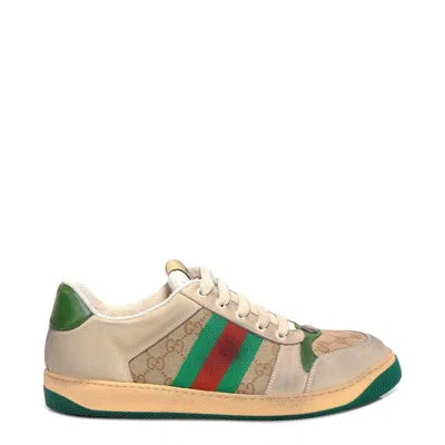 Gucci Gg Original Fabric And Leather Sneakers With Lateral Web Band In Multi