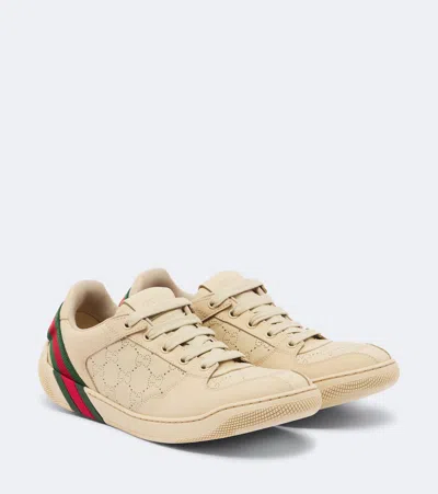 Gucci Screener Gg Web Stripe Leather Sneakers In Beige