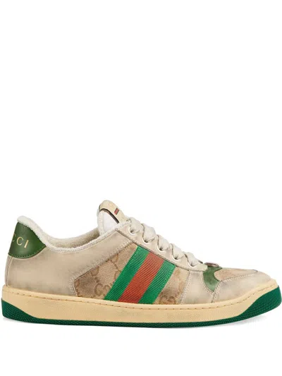 Gucci Screener Leather Sneakers In Beige