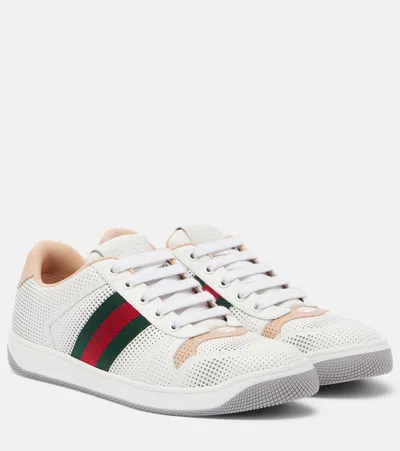 Gucci Screener Leather Sneakers In White