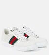 Gucci Leather Sneakers With Lateral Web Band In White