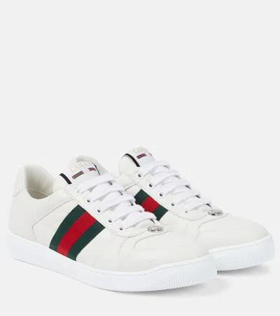 Gucci Screener皮革运动鞋 In White