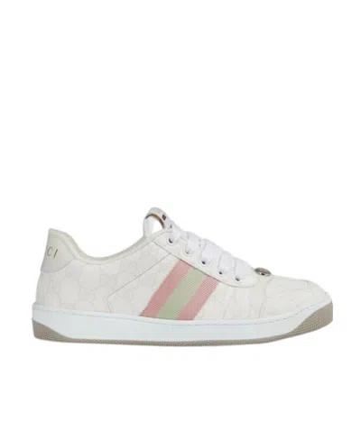Gucci Screener Leather Sneakers In White
