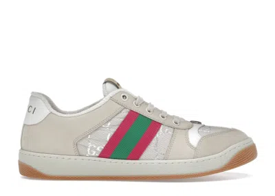 Pre-owned Gucci Screener Leather (women's) Sneakers In Cream/pink/green In Multi