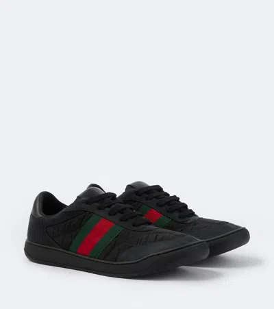 Gucci Screener Leather-trimmed Sneakers In Black