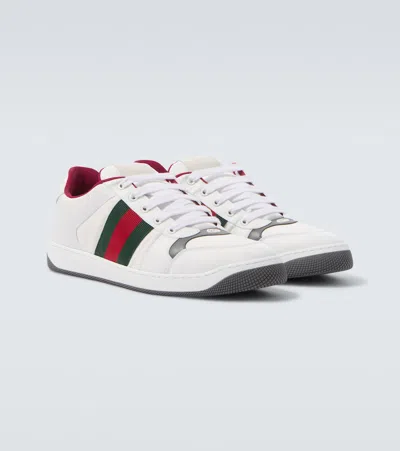 Gucci Screener Leather-trimmed Sneakers In Nude