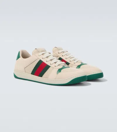 Gucci Screener Mesh And Leather Sneakers With Nastro Web On The Side In Multi