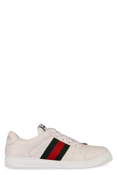 Gucci 'screener' White Low Top Sneakers With Web Detail In Leather Man