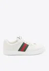 Gucci Leather Sneakers With Lateral Web Band In White