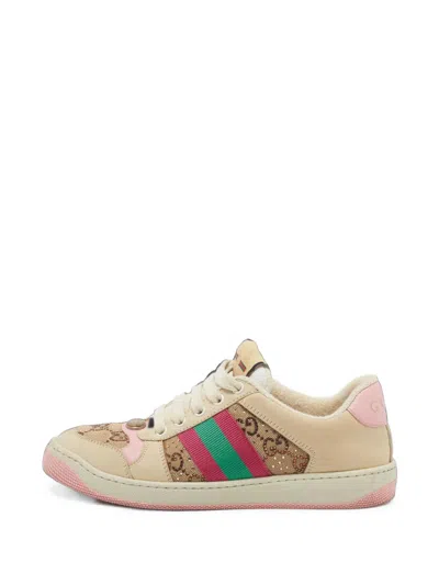 Pre-owned Gucci Screener Nubuck-leather Sneakers In Neutrals