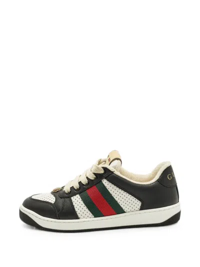Pre-owned Gucci Screener Perforated Sneakers In Black
