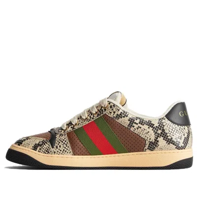 Gucci Screener Python-embossed Leather Sneakers 'beige Black Brown' In Multi