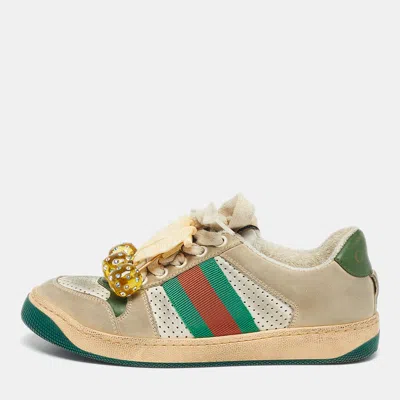 Pre-owned Gucci Screener Size 34 Multicolor Nubuck Leather Low Top Sneakers