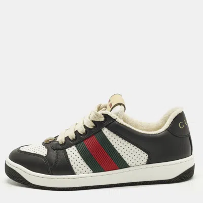 Pre-owned Gucci Screener Size 35 Black/white Perforated Leather Low Top Sneakers
