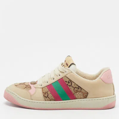 Pre-owned Gucci Screener Size 36 Multicolor Nubuck Leather Lace Up Sneakers