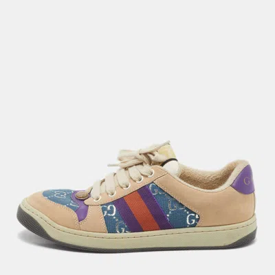 Pre-owned Gucci Screener Size 37 Multicolor Gg Canvas And Nubuck Leather Web Low Top Sneakers