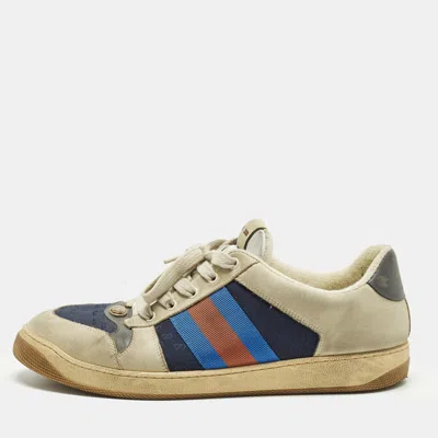 Pre-owned Gucci Screener Size 45 Multicolor Canvas And Nubuck Leather Web Low Top Sneakers