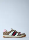 Gucci Screener Trainer In Gg Fabric And Pink Leather In Brown