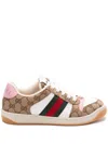 Gucci Women Gg Fabric Sneakers With Iconic Web Stripe On The Side In Gray