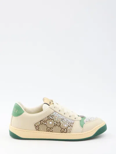 Gucci Ivory Leather Screener Trainers In Beige