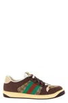 Gucci Leather And Gg Sneakers With Side Stripes In Brown