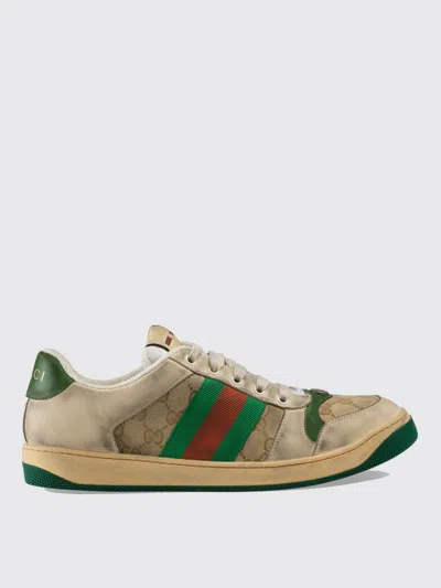 Gucci Screener Sneakers In Used-effect Leather And Logoed Canvas In Multi