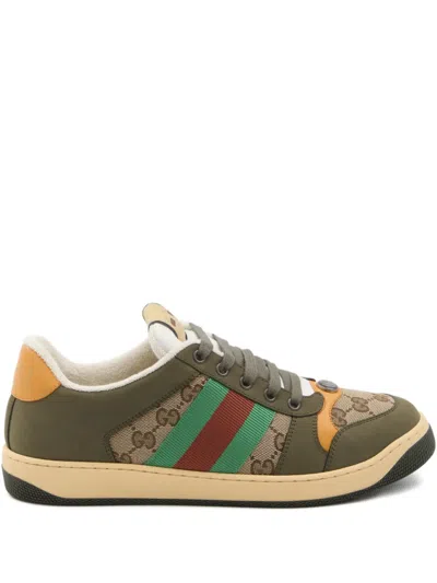 Gucci Men Screener Low-top Leather And Gg Supreme Fabric Sneakers In Multi