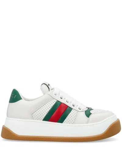 Gucci Screener Leather Sneakers In White