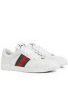 Gucci Leather Sneakers With Lateral Web Band In White