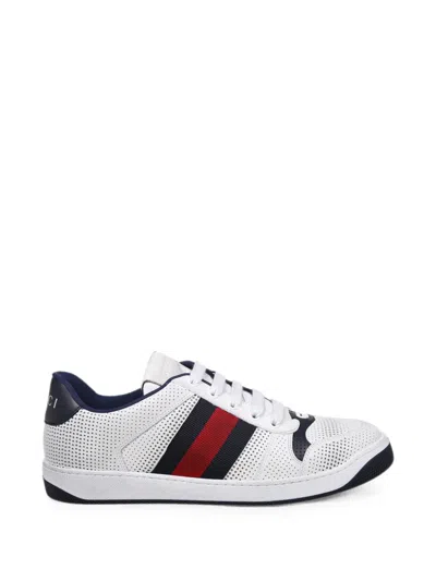 Gucci White Leather Screener Sneakers In Multi
