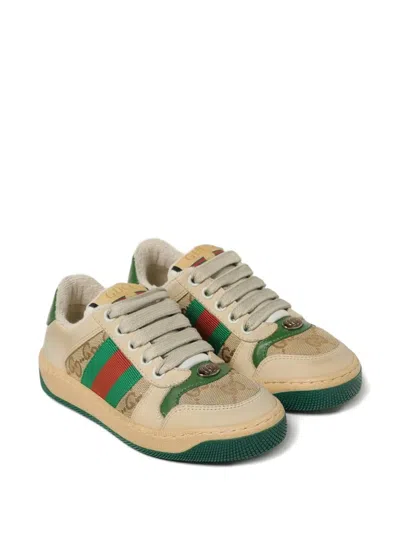 Gucci Kids' Screener Striped Logo Sneakers In Neutral