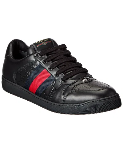 Gucci Screener Trainer Leather Sneaker In Black