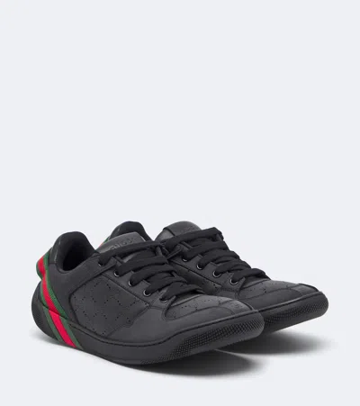 Gucci Screener Web Stripe Leather Sneakers In Black