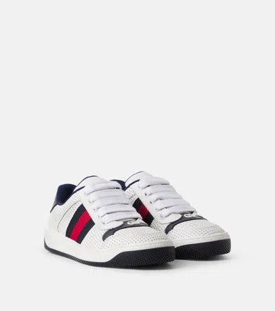 Gucci Screener Web Stripe Leather Sneakers In White