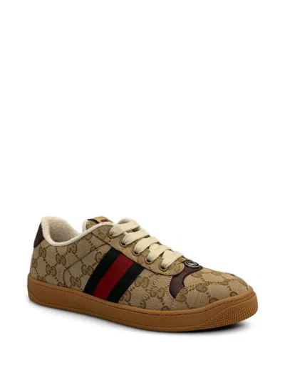 Gucci Screener Web-stripe Logo-pattern Sneakers In Neutral