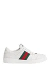 Gucci 'screener' White Low Top Sneakers With Web Detail In Leather Man