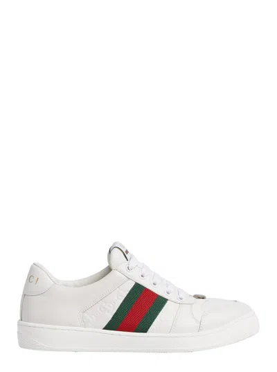 Gucci 'screener' White Low Top Sneakers With Web Detail In Leather Man