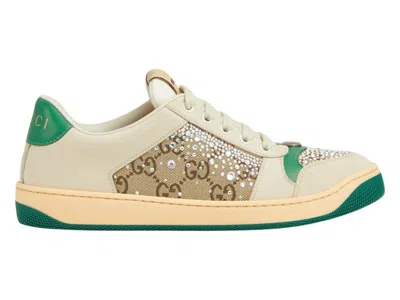 Pre-owned Gucci Screnner Green Crystals (women's) Sneakers In Ivory In White